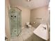 Bathroom with a large glass shower and white vanity at 1310 Fremont St, Pahrump, NV 89048
