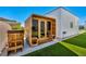 Backyard featuring unique wooden sauna and hot tub, perfect for relaxation and enjoyment at 9760 Solar Ave, Las Vegas, NV 89149