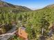 Stunning aerial view of a charming mountain cabin surrounded by lush green trees in a picturesque mountain landscape at 2196 Via Dulcedo St, Mount Charleston, NV 89124