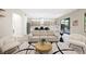Open-concept living space with modern sofa, chairs and view to the kitchen at 17 Winding Rd, Henderson, NV 89052