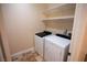 Convenient laundry room with washer, dryer, and shelving at 9408 Forest Edge Ave, Las Vegas, NV 89149