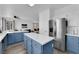 Bright kitchen with stainless steel appliances, blue cabinets, and a kitchen island at 2196 Pescara Ct, Las Vegas, NV 89123