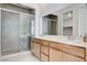 Modern bathroom with double sinks, large shower and elegant fixtures at 651 Sentinel Spire St, Las Vegas, NV 89138