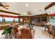 Elegant living room features a fireplace, bar, wood trim, and stunning city views at 1309 Imperia Dr, Henderson, NV 89052