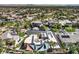 Aerial shot of a modern home with solar panels in a suburban neighborhood with desert landscaping at 2017 Slow Wind St, Las Vegas, NV 89134