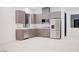 Modern kitchen with stainless steel appliances, sleek countertops and grey cabinets at 8780 Haven St, Las Vegas, NV 89123
