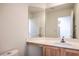 Bright bathroom featuring a white sink, wood cabinets, and a large mirror at 9844 Ashton Pines Ct, Las Vegas, NV 89147