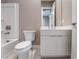 Modern bathroom featuring a vanity, toilet and shower/tub combo at 10232 Meandering Dell Ave, Las Vegas, NV 89166