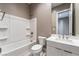 Clean bathroom with shower/tub combo, toilet, and vanity at 10232 Meandering Dell Ave, Las Vegas, NV 89166