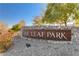 Oak Leaf Park entrance sign, welcoming visitors to the park at 6411 Wild Blue Ct, Las Vegas, NV 89135