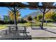 Covered picnic area with tables and benches, offering shade and scenic views at 6411 Wild Blue Ct, Las Vegas, NV 89135