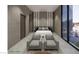 Bedroom with floor to ceiling windows, neutral color palette, accent wall, and modern design elements at 491 Cityview Ridge Dr, Henderson, NV 89012