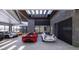 A luxury garage displaying an assortment of high-end sports cars, complemented by modern design and finishes at 491 Cityview Ridge Dr, Henderson, NV 89012