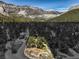 Aerial view of a house in a mountain setting, surrounded by trees with mountain views in the background at 3968 Mont Blanc Way, Las Vegas, NV 89124