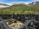 Aerial view of a property situated on a corner lot with mountain views and surrounding trees at 3968 Mont Blanc Way, Las Vegas, NV 89124