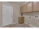 Laundry room with upper cabinets and built-in shelving at 3767 Darren Thornton Way, Las Vegas, NV 89120