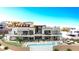 An exterior rendering showing the rear of the property with a pool, patio, and multiple balconies at 1487 Reims Dr, Henderson, NV 89012