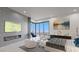 Modern main bedroom features a fireplace, balcony access, and an eye-catching accent wall at 1487 Reims Dr, Henderson, NV 89012