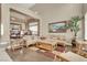 Bright living room featuring elegant furniture, high ceilings, and wood floors at 6192 Rocky Top Ave, Las Vegas, NV 89110