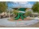 A covered playground has two green slides and is surrounded by a walking path at 7579 Harwich Bay Ave, Las Vegas, NV 89179