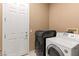 A clean laundry room features a washer, a dryer, and a white door at 10234 Renae Nicole Ct, Las Vegas, NV 89183