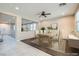 Dining room with a ceiling fan and wood-look floors at 3605 Sapphire Sea Ct, North Las Vegas, NV 89031