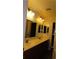 Double sink bathroom with lighted mirrors and wood cabinets at 117 Logan Pond Way, North Las Vegas, NV 89084