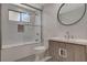 Updated bathroom with subway tile, modern vanity, and glass shower at 3012 Plaza De Rosa, Las Vegas, NV 89102