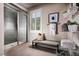 Clean bathroom with walk-in shower and bench at 10356 Aquila Crest Ave, Las Vegas, NV 89166