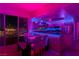 Kitchen with island and city views at night at 150 Las Vegas Blvd # 814, Las Vegas, NV 89101