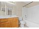 Bathroom features a shower-tub combo, single sink vanity and neutral walls at 3023 Sunset Harbor Ct, North Las Vegas, NV 89031