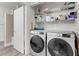 Laundry room with washer, dryer, and storage shelves at 5751 E Hacienda Ave # 107, Las Vegas, NV 89122