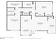 Detailed floorplan of a home, including the primary bedroom, kitchen, living room, bathrooms and balcony at 3425 E Russell Rd # 240, Las Vegas, NV 89120