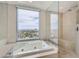 Elegant bathroom with a soaking tub and glass shower at 322 Karen Ave # 2007, Las Vegas, NV 89109