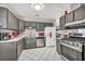 Well-lit kitchen featuring stainless steel appliances and gray cabinetry at 713 Antelope Way, Las Vegas, NV 89145
