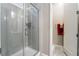 Modern bathroom with a walk-in shower and linen closet at 16 Via Stefano, Henderson, NV 89011