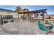 Expansive backyard featuring a pergola, picnic tables, and an RV at 7320 Bath Dr, Las Vegas, NV 89131