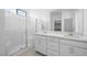 Modern bathroom boasts double sinks, stylish fixtures, and a glass-enclosed shower at 633 N Water St, Henderson, NV 89015