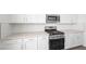 Close up of a modern kitchen featuring white cabinets, stainless steel appliances, and a white tile backsplash at 633 N Water St, Henderson, NV 89015