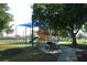 Community playground with a blue shade structure near park benches and a grassy area at 4709 W Alpine Pl, Las Vegas, NV 89107