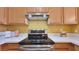 Close-up of the kitchen featuring stainless steel oven, stove, and modern range hood at 2020 Rancho Lake Drive Dr # 205, Las Vegas, NV 89108