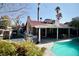 Spacious backyard with pool, patio furniture, and a built in BBQ at 7393 Puritan Ave, Las Vegas, NV 89123