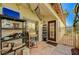 Backyard patio with storage and a door to inside at 3464 Trilogy Dr, Las Vegas, NV 89108