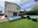 Backyard oasis with patio, artificial turf, and sparkling pool for outdoor entertaining at 5882 W Viking Rd, Las Vegas, NV 89103