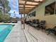 Enjoy the covered patio with poolside views, perfect for relaxing or entertaining at 5882 W Viking Rd, Las Vegas, NV 89103