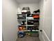 This organized closet boasts ample shelving and storage for linens, toiletries, and personal items at 6843 Toros St, North Las Vegas, NV 89086