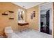 Modern bathroom with single vanity and marble tile at 4471 Dean Martin Dr # 3908, Las Vegas, NV 89103