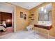 Modern bathroom with single vanity and marble tile at 4471 Dean Martin Dr # 3908, Las Vegas, NV 89103