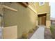 Close up of front door with trimmed shrubbery and neutral paint scheme at 4920 Blue Rose St, North Las Vegas, NV 89081
