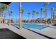 Large community pool surrounded by palm trees and lounge chairs, offering a resort-style experience at 2391 Dalewood Ave, North Las Vegas, NV 89086